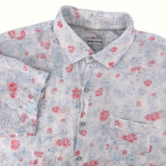 Peter Millar Other - Peter Millar Linen Shirt Mens Large Linen White Red Blue Floral Short Sleeve